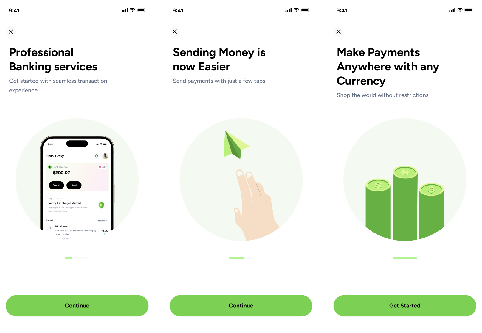 Banking app onboarding screens